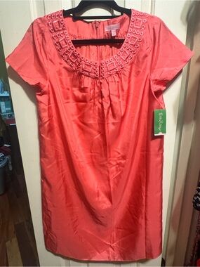 Lilly Pulitzer Kathleen Silk Dress - Embellished Scoop Neck Shift Dress